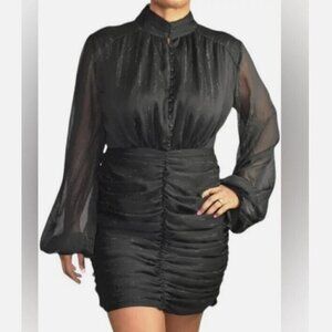 House of Harlow 1960 Black Ruched Mini High Neck Dress